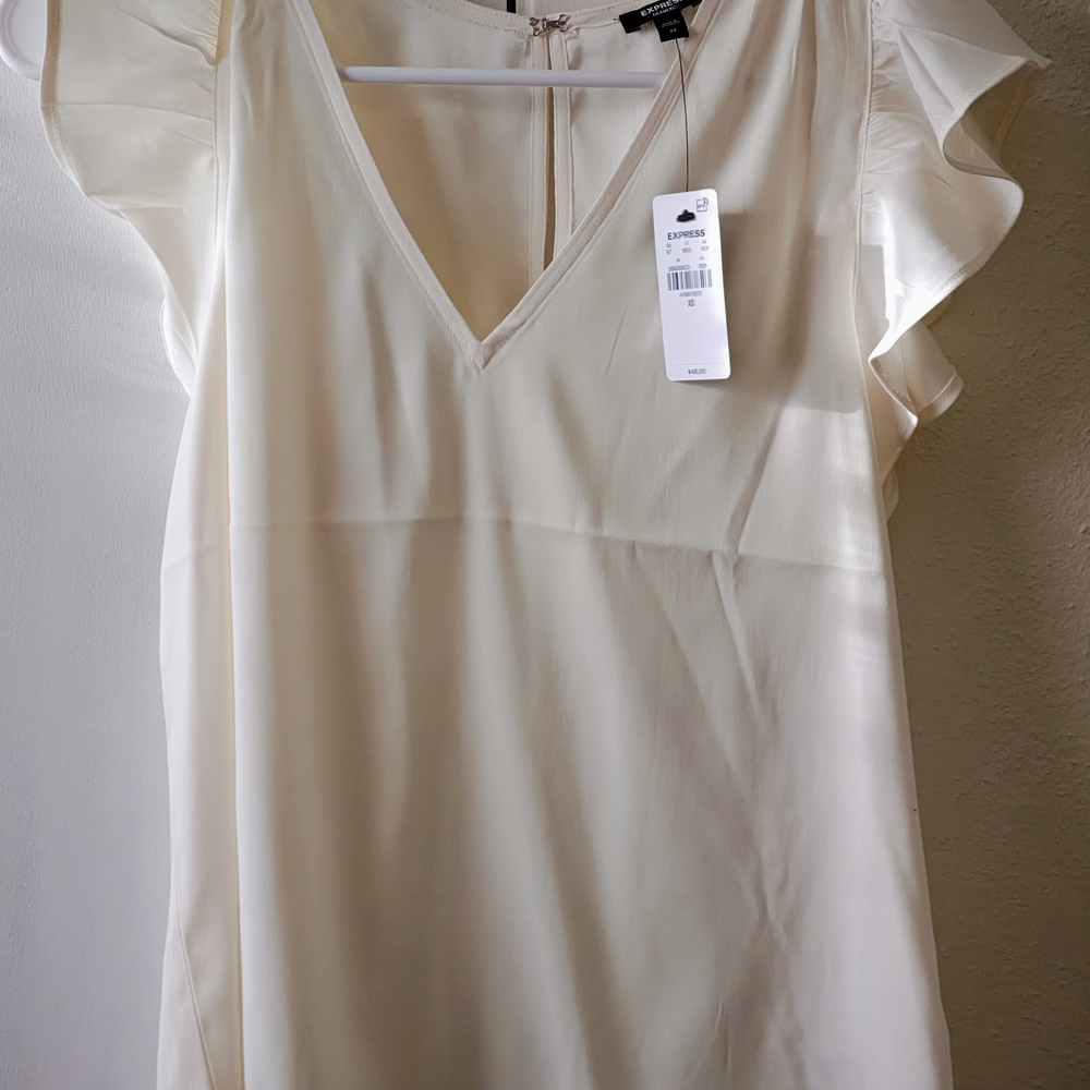 Express Cream Ruffle Sleeve Blouse